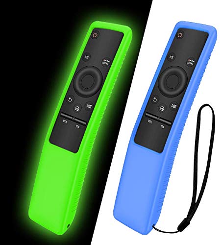 NANTING 2PCS Silikonschutzhülle für Samsung Smart TV Fernbedienung BN59 Serie, geringes Gewicht, geeignet für Silikonhüllen für Kinder, rutschfeste, stoßfeste, Anti-Lost-Handschlaufe(Blau + Grün) von NANTING