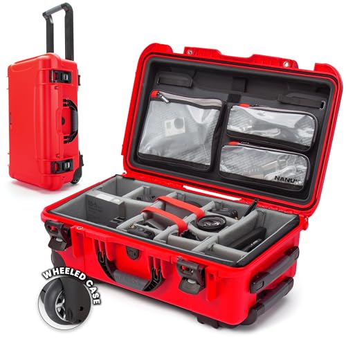 Nanuk 935 Wasserdichter Hartschalenkoffer Mit Gepolsterten Trennwänden und Organizer für Deckel - Mit Rädern - Rot von NANUK