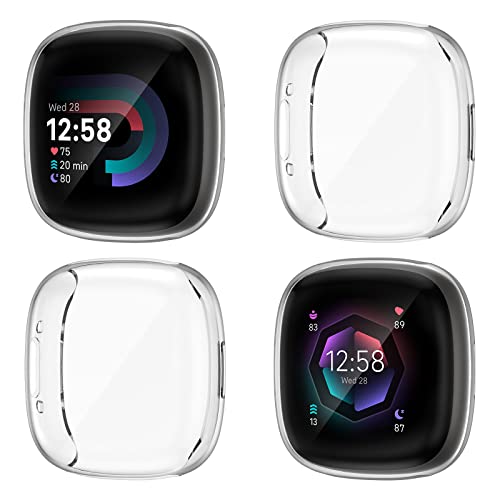 NANW 4er-Pack Displayschutzfolie Hülle Kompatibel mit Fitbit Sense 2/Versa 4, Weiche TPU Plated Bumper Full Cover Schutzhüllen für Sense Smartwatch [Kratzfest] von NANW