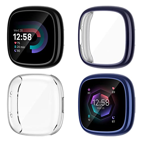 NANW 4er-Pack Displayschutzhüllen, kompatibel mit Fitbit Sense 2/Versa 4, weiche TPU-beschichtete Stoßstange, vollständige Abdeckung, Schutzhüllen für Versa 4/Sense Smartwatch [kratzfest] von NANW