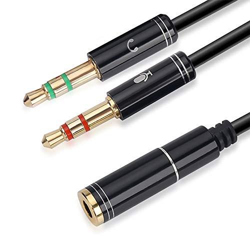 NANYI 3,5mm 4 Pin Buchse Auf 2x3,5mm 3 Pin Stecker Kopfhörer konverter Kopf Audio Splitter Y Adapter Kabel, 0,3 Mt 1FT (Schwarz) von NANYI