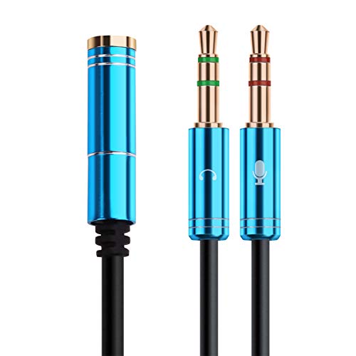 NANYI Kopfhörer splitter Mic Kabel, 3,5mm 4 Pin Buchse Auf 2x3,5mm 3 Pin Stecker kopfhörer konverter kopf audio splitter Y Adapter kabel (30 cm/Blau) von NANYI