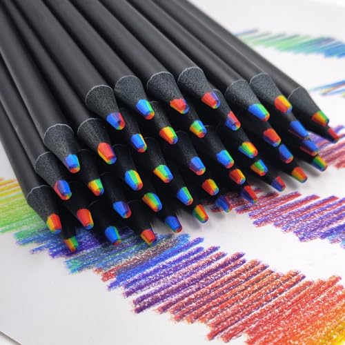 NAROSEBE 30 Stück Regenbogen Buntstifte 7 in 1 Farbe Bleistift Bunter Holzstifte Regenbogenstifte Farbstifte Kinder Mehrfarbig Bleistifte Multi Buntstift für Kunst, Zeichnen, Färben, Skizzieren von NAROSEBE