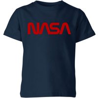 NASA Worm Rot Logotype Kinder T-Shirt - Navy Blau - 11-12 Jahre von NASA