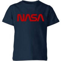 NASA Worm Rot Logotype Kinder T-Shirt - Navy Blau - 7-8 Jahre von NASA