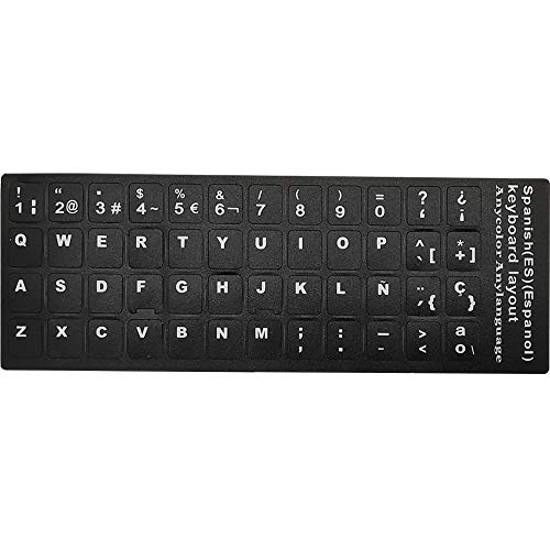 Tastatur-Aufkleber, weiße Buchstaben mit schwarzem Hintergrund, für alle Laptops, Desktop-Computertastaturen (Spanisch_Schwarz) von NASI