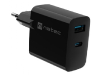 Netzladegerät, Laptop-Ladegerät Natec Ribera Gan 1x USB-A + 1x USB-C 45W schwarz von NATEC