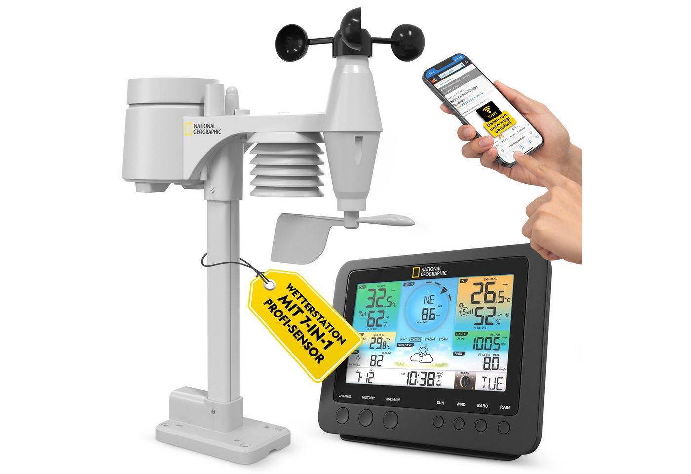 NATIONAL GEOGRAPHIC NATIONAL GEOGRAPHIC WLAN-Farbwetterstation mit 7-in-1-Profi-Sensor Wetterstation NATIONAL GEOGRAPHIC NATIONAL GEOGRAPHIC WLAN-Farbwetterstation mit 7-in-1-Profi-Sensor Wetterstation von NATIONAL GEOGRAPHIC