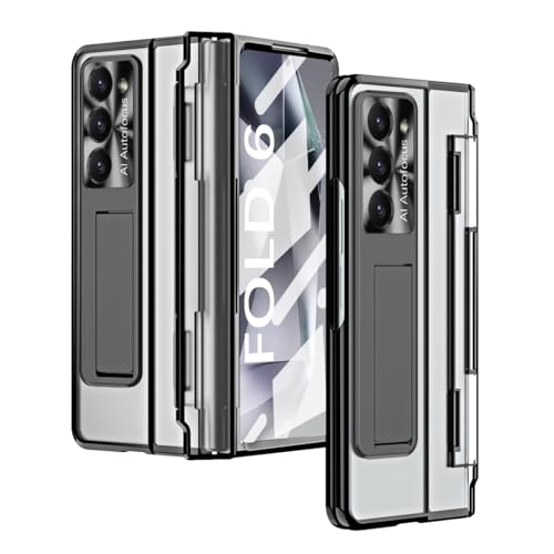NATNAV 360 Grad für Samsung Galaxy Z Fold 6 Hülle, Transparent Scharnierschutz mit Displayschutz und Ständer, Stoßfest Komplettschutz Handyhülle für Z Fold 6 (Schwarz) von NATNAV