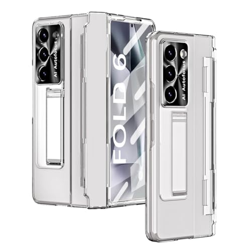 NATNAV 360 Grad für Samsung Galaxy Z Fold 6 Hülle, Transparent Scharnierschutz mit Displayschutz und Ständer, Stoßfest Komplettschutz Handyhülle für Z Fold 6 (Transparent) von NATNAV
