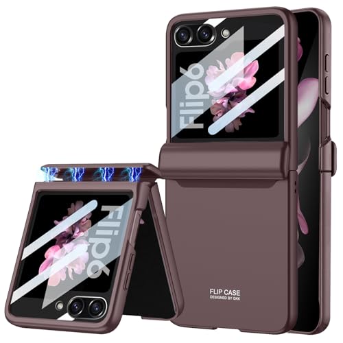 NATNAV für Samsung Galaxy Z Flip 6 Hülle Magnetische Scharnier mit Schutzfolie, Stoßfeste All-Inclusive Hülle für Galaxy Z Flip 6 (Weinrot) von NATNAV