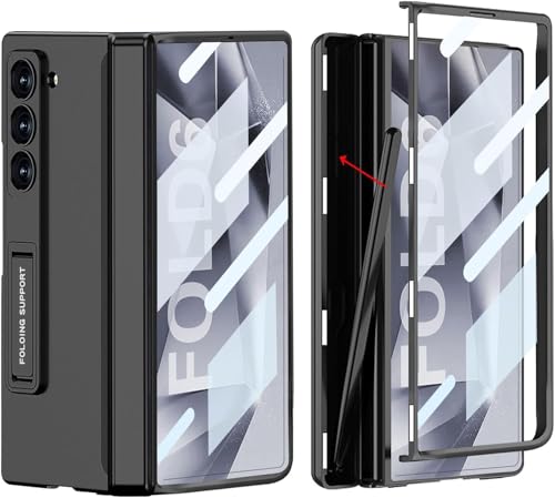 NATNAV für Samsung Galaxy Z Fold 6 Hülle [Eingebauter versteckter S-Stifthalter & Ständer] [Displayschutz] [Magnetischer Scharnierschutz] 360-Grad-All-inclusive-stoßfeste Schutzhülle (Schwarz) von NATNAV