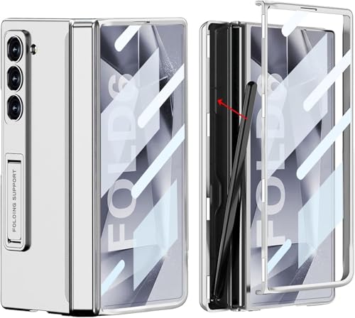 NATNAV für Samsung Galaxy Z Fold 6 Hülle [Eingebauter versteckter S-Stifthalter & Ständer] [Displayschutz] [Magnetischer Scharnierschutz] 360-Grad-All-inclusive-stoßfeste Schutzhülle (Silber) von NATNAV
