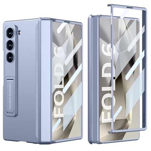 NATNAV für Samsung Galaxy Z Fold 6 Hülle [Magnetischer Scharnierschutz] [Displayschutzfolie vorne] [Versteckter Ständer] Ultradünner PC 360-Grad-All-Inclusive-Stoßschutzhülle für Handyhüllen (Blau) von NATNAV