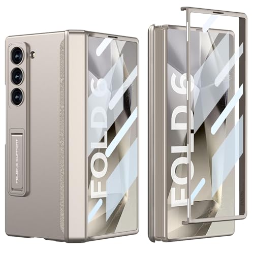 NATNAV für Samsung Galaxy Z Fold 6 Hülle [Magnetischer Scharnierschutz] [Displayschutzfolie vorne] [Versteckter Ständer] Ultradünner PC 360-Grad-All-Inclusive-Stoßschutzhülle für Handyhüllen (Grau) von NATNAV