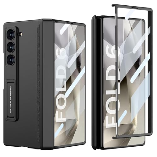 NATNAV für Samsung Galaxy Z Fold 6 Hülle [Magnetischer Scharnierschutz] [Displayschutzfolie vorne] [Versteckter Ständer] Ultradünner PC 360-Grad-All-Inclusive-Stoßschutzhülle für Handyhüllen (Schwarz) von NATNAV