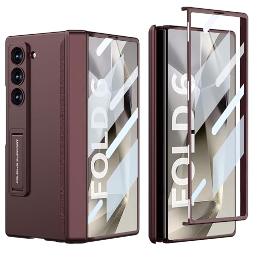 NATNAV für Samsung Galaxy Z Fold 6 Hülle [Magnetischer Scharnierschutz] [Displayschutzfolie vorne] [Versteckter Ständer] Ultradünner PC 360-Grad-All-Inclusive-Stoßschutzhülle für Handyhüllen (Rotwein) von NATNAV