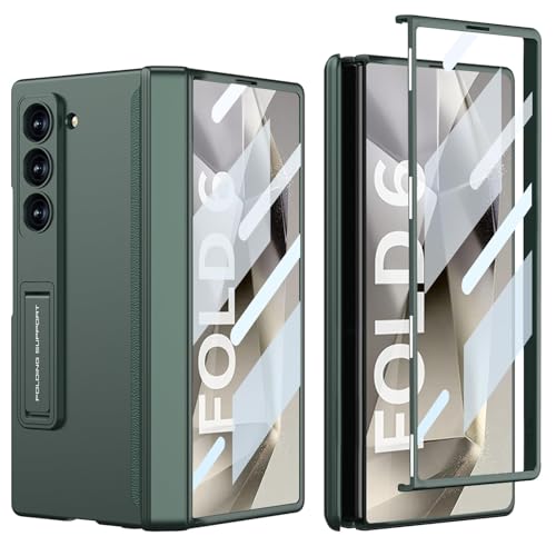 NATNAV für Samsung Galaxy Z Fold 6 Hülle [Magnetischer Scharnierschutz] [Displayschutzfolie vorne] [Versteckter Ständer] Ultradünner PC 360-Grad-All-Inclusive-Stoßschutzhülle für Handyhüllen (Grün) von NATNAV
