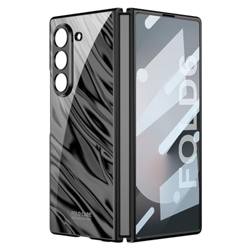 NATNAV für Samsung Galaxy Z Fold 6 Hülle mit Displayschutz, Ultradünnes Galvanisiertes Kristallwellenmuster, PC Harte Stoßfeste Kameraobjektiv-Schutzfolie für Galaxy Z Fold 6 (Schwarz) von NATNAV