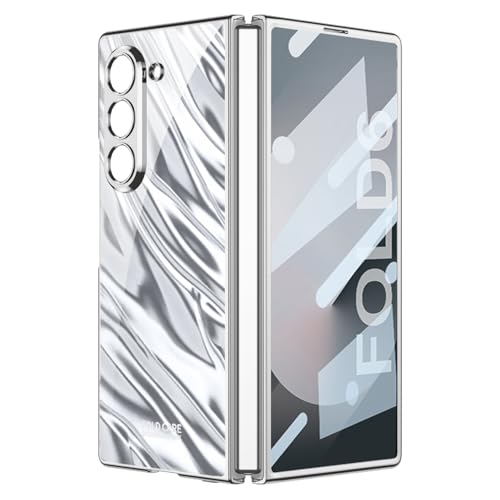 NATNAV für Samsung Galaxy Z Fold 6 Hülle mit Displayschutz, Ultradünnes Galvanisiertes Kristallwellenmuster, PC Harte Stoßfeste Kameraobjektiv-Schutzfolie für Galaxy Z Fold 6 (Silber) von NATNAV