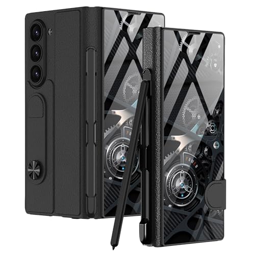 NATNAV für Samsung Galaxy Z Fold 6 Hülle mit S Pen Slot, Luxus Flip Plating Glas Kristall Hybrid Leder 360-Grad All-Inclusive stoßfeste Schutzhülle für Samsung Fold 6 (jixieshi) von NATNAV