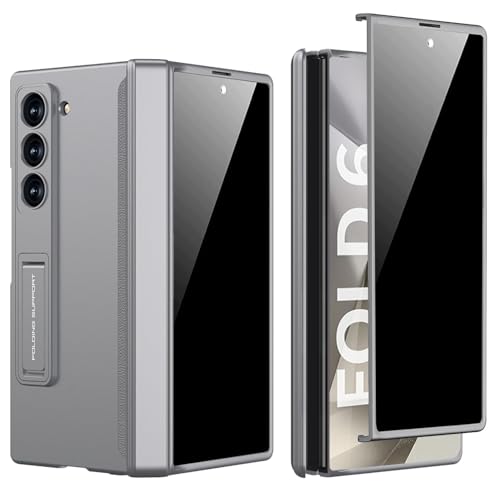 NATNAV für Samsung Galaxy Z Fold 6 Hülle mit Scharnierabdeckung Schutz & Ständer, eingebaute Sichtschutzfolie auf der Vorderseite stoßfeste schlanke Anti-Spy-Filmabdeckung (Grau) von NATNAV