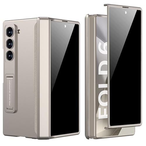 NATNAV für Samsung Galaxy Z Fold 6 Hülle mit Scharnierabdeckung Schutz & Ständer, eingebaute Sichtschutzfolie auf der Vorderseite stoßfeste schlanke Anti-Spy-Filmabdeckung (Gris titane) von NATNAV