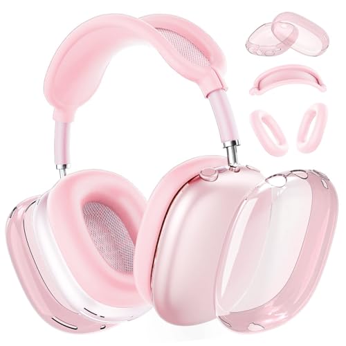NATOSU Silicone Case Cover for AirPods Max Headphones, Clear Soft TPU Ear Cups Cover Ear Pad Case Cover Headband Cover for AirPods Max, Transparent Accessories Silicone Protector, pink von NATOSU