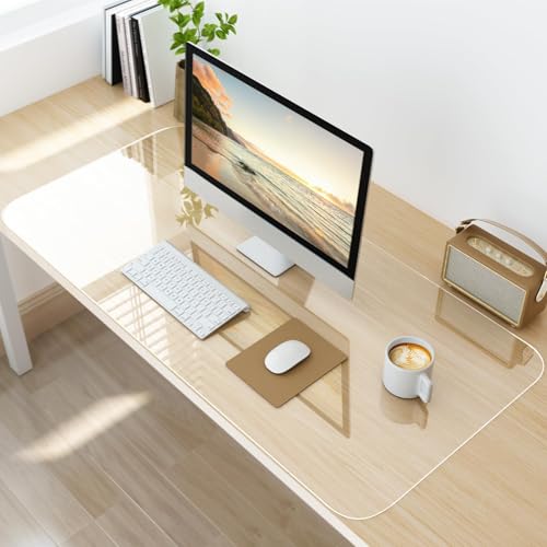 NATRKE Schreibtischunterlage Transparent, 100x40x0.15cm Schreibunterlage groß klare Durchsichtige Schreibtischmatte Unterlage Tischschoner rutschfeste Runde Kanten Schreibunterlage für Büro Zuhause von NATRKE