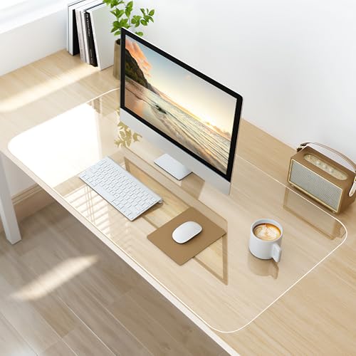 NATRKE Schreibtischunterlage Transparent, 60x30x0.15cm Schreibunterlage groß klare Durchsichtige Schreibtischmatte PVC, Tischschoner rutschfeste Runde Kanten Schreibunterlage für Büro Zuhause von NATRKE