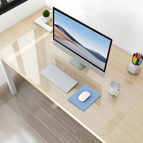 NATRKE Schreibtischunterlage Transparent, 80x40x0.15cm Schreibunterlage groß klare Durchsichtige Schreibtischmatte Unterlage Tischschoner rutschfeste Runde Kanten Schreibunterlage für Büro Zuhause von NATRKE