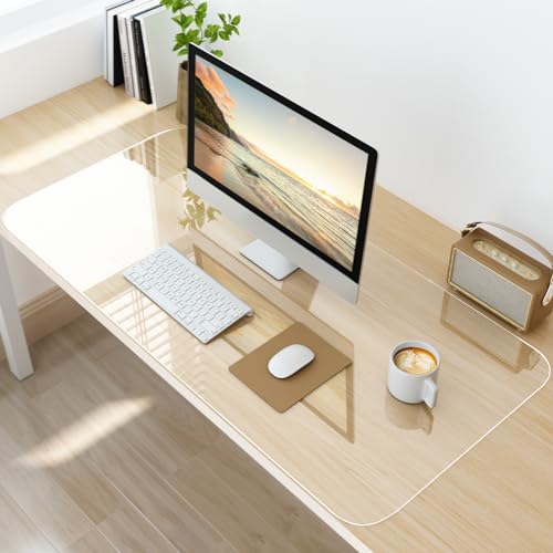 NATRKE Schreibtischunterlage Transparent, 90x40x0.15cm Schreibunterlage groß klare Durchsichtige Schreibtischmatte Unterlage Tischschoner rutschfeste Runde Kanten Schreibunterlage für Büro Zuhause von NATRKE