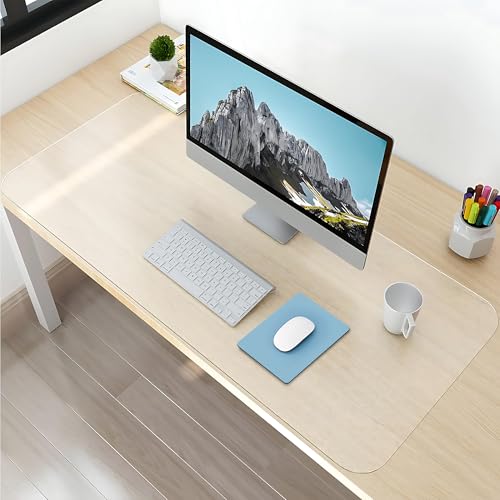 NATRKE Schreibtischunterlage Transparent, 90x40x0.15cm Schreibunterlage groß klare Durchsichtige Schreibtischmatte Unterlage Tischschoner rutschfeste Runde Kanten Schreibunterlage für Büro und Zuhause von NATRKE