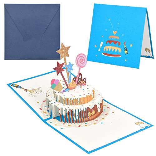 NATUCE 3D Geburtstagskarten, 3D Pop Up Geburtstagskarten Grußkarte Geburtstag Karten Geburtstagsgrusskarte, Happy Birthday Karte mit Umschlag für Kinder Frauen Mama Papa Frau Mann, Blau von NATUCE