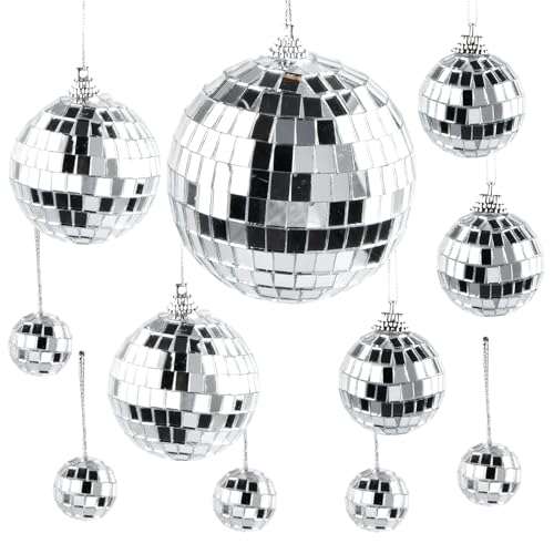 Natuce 11 Stück Disco Spiegel Ball, Silber Discokugel Spiegelkugel Discokugeln, Silber Discokugel zum Aufhängen Mirrorball Discokugel Deko, Disco Ball für Party, Hochzeit, Home, Lichteffekt von NATUCE