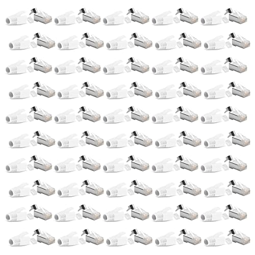 100x Netzwerkstecker CAT7 CAT6A CAT5 RJ45 LAN Netzwerk DSL Crimp Stecker vergoldete Kontakte Einführhilfe Knickschutz geschirmt AWG22/23 ProfiPatch von NAUC