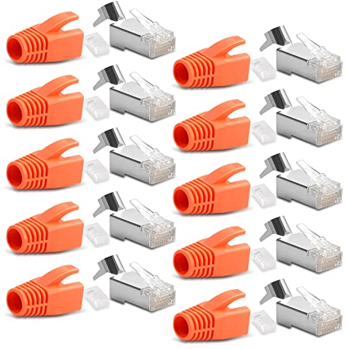 10x Netzwerkstecker CAT7 CAT6A CAT5 RJ45 LAN Netzwerk DSL Crimp Stecker vergoldete Kontakte Einführhilfe Knickschutz geschirmt AWG22/23 ProfiPatch von NAUC