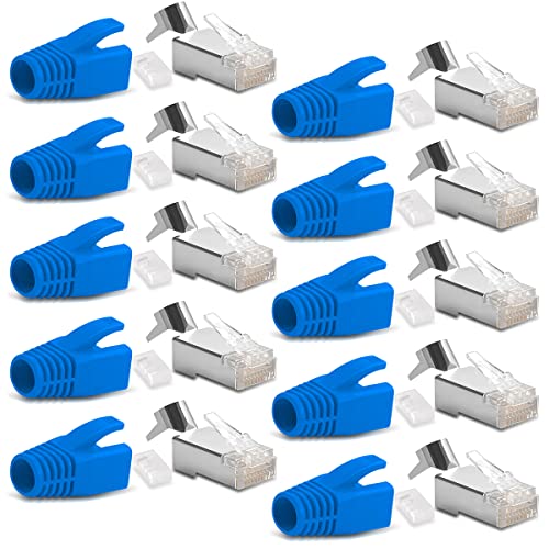 10x Netzwerkstecker CAT7 CAT6A CAT5 RJ45 LAN Netzwerk DSL Crimp Stecker vergoldete Kontakte Einführhilfe Knickschutz geschirmt AWG22/23 ProfiPatch von NAUC