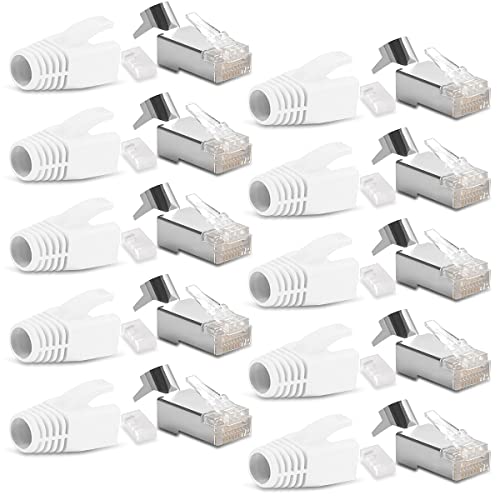 10x Netzwerkstecker CAT7 CAT6A CAT5 RJ45 LAN Netzwerk DSL Crimp Stecker vergoldete Kontakte Einführhilfe Knickschutz geschirmt AWG22/23 ProfiPatch von NAUC