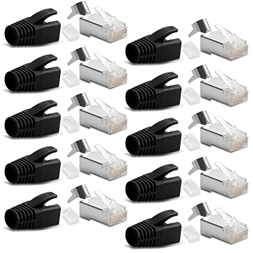 10x Netzwerkstecker CAT7 CAT6A CAT5 RJ45 LAN Netzwerk DSL Crimp Stecker vergoldete Kontakte Einführhilfe Knickschutz geschirmt AWG22/23 ProfiPatch von NAUC