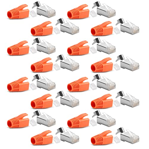 16x Netzwerkstecker CAT7 CAT6A CAT5 RJ45 LAN Netzwerk DSL Crimp Stecker vergoldete Kontakte Einführhilfe Knickschutz geschirmt AWG22/23 ProfiPatch von NAUC