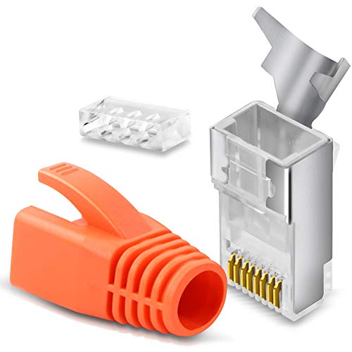 1x Netzwerkstecker CAT7 CAT6A CAT5 RJ45 LAN Netzwerk DSL Crimp Stecker vergoldete Kontakte Einführhilfe Knickschutz geschirmt AWG22/23 ProfiPatch von NAUC