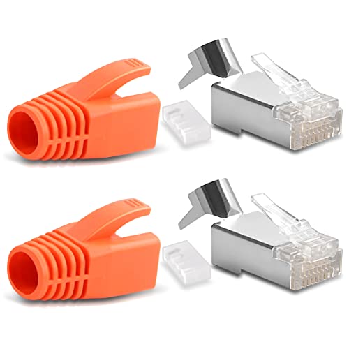 2X Netzwerkstecker CAT7 CAT6A CAT5 RJ45 LAN Netzwerk DSL Crimp Stecker vergoldete Kontakte Einführhilfe Knickschutz geschirmt AWG22/23 ProfiPatch von NAUC