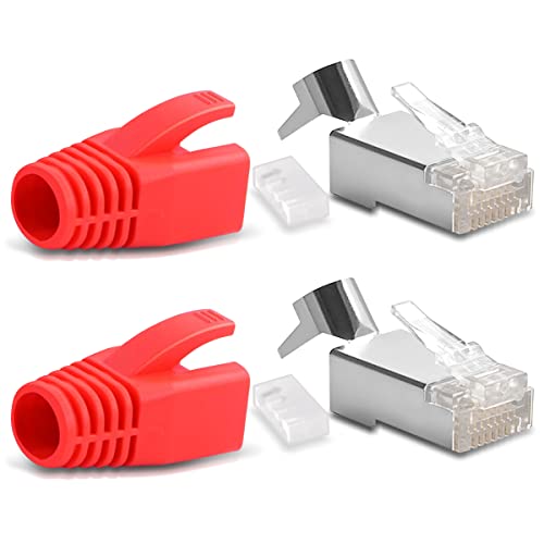 2X Netzwerkstecker CAT7 CAT6A CAT5 RJ45 LAN Netzwerk DSL Crimp Stecker vergoldete Kontakte Einführhilfe Knickschutz geschirmt AWG22/23 ProfiPatch von NAUC