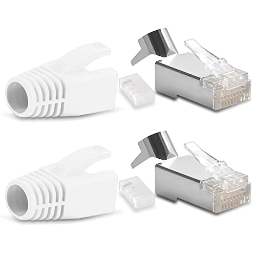 2X Netzwerkstecker CAT7 CAT6A CAT5 RJ45 LAN Netzwerk DSL Crimp Stecker vergoldete Kontakte Einführhilfe Knickschutz geschirmt AWG22/23 ProfiPatch von NAUC