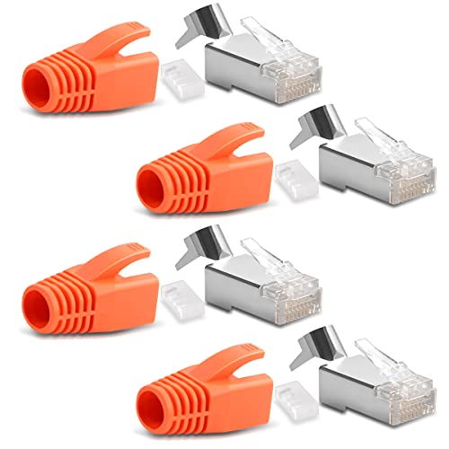 4X Netzwerkstecker CAT7 CAT6A CAT5 RJ45 LAN Netzwerk DSL Crimp Stecker vergoldete Kontakte Einführhilfe Knickschutz geschirmt AWG22/23 ProfiPatch von NAUC