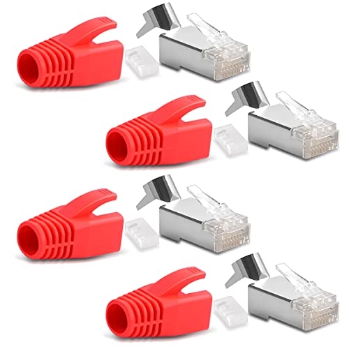 4X Netzwerkstecker CAT7 CAT6A CAT5 RJ45 LAN Netzwerk DSL Crimp Stecker vergoldete Kontakte Einführhilfe Knickschutz geschirmt AWG22/23 ProfiPatch von NAUC