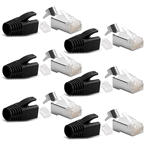 6X Netzwerkstecker CAT7 CAT6A CAT5 RJ45 LAN Netzwerk DSL Crimp Stecker vergoldete Kontakte Einführhilfe Knickschutz geschirmt AWG22/23 ProfiPatch von NAUC