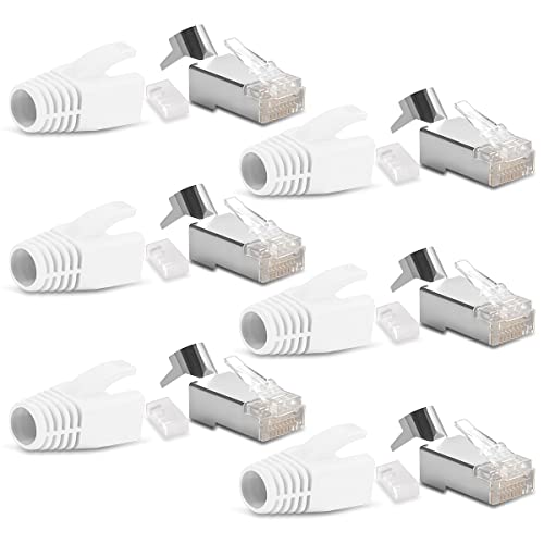 6X Netzwerkstecker CAT7 CAT6A CAT5 RJ45 LAN Netzwerk DSL Crimp Stecker vergoldete Kontakte Einführhilfe Knickschutz geschirmt AWG22/23 ProfiPatch von NAUC