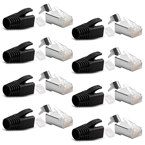 8X Netzwerkstecker CAT7 CAT6A CAT5 RJ45 LAN Netzwerk DSL Crimp Stecker vergoldete Kontakte Einführhilfe Knickschutz geschirmt AWG22/23 ProfiPatch von NAUC